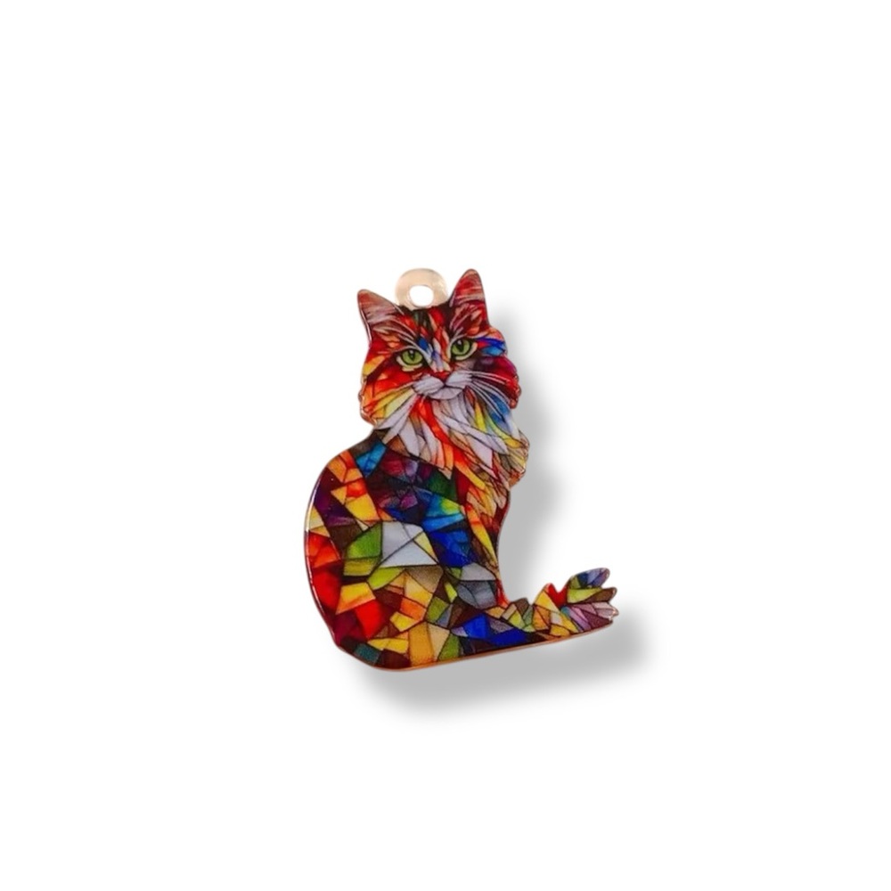 Acrylic Colorful Mosaic Cat pendant, charm and Ornament